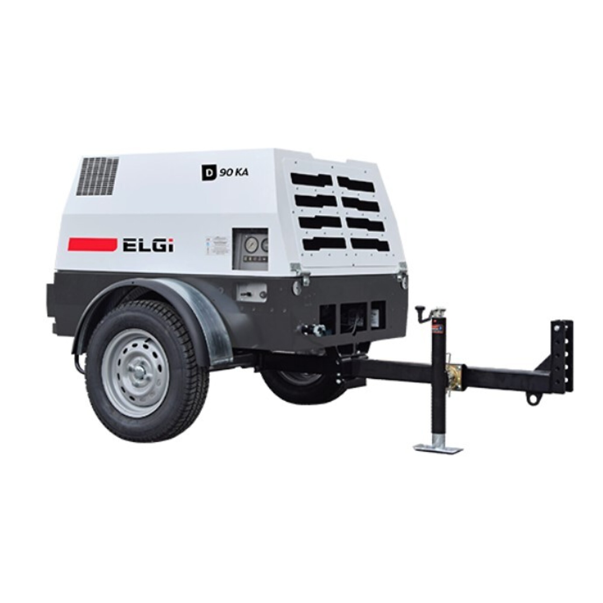 ELGI Trailer Mount Portable Rotary Screw Air Compressor, 24.8 HP, Kubota Engine, 90 cfm, Model #D90KA-P